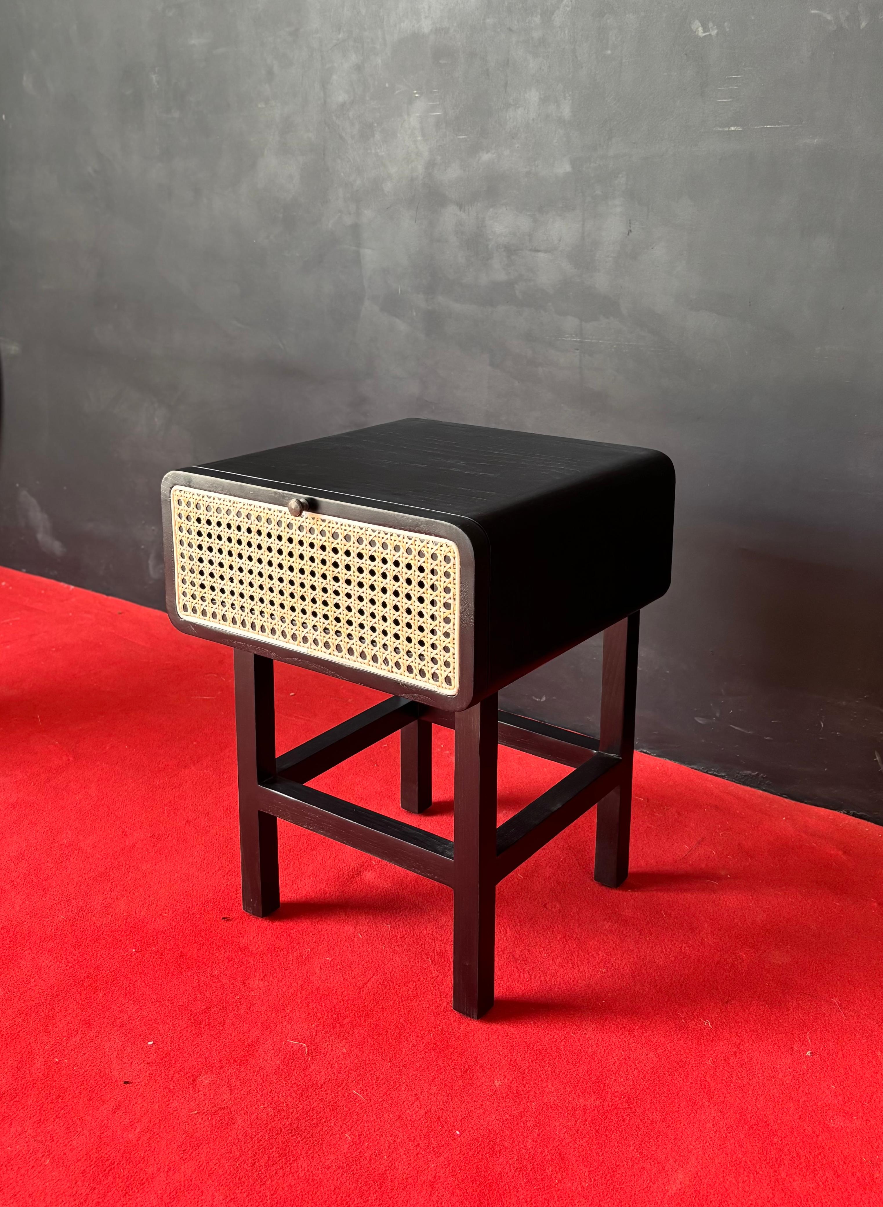 ST-04 – Solid Wood Side Table with Rattan Door