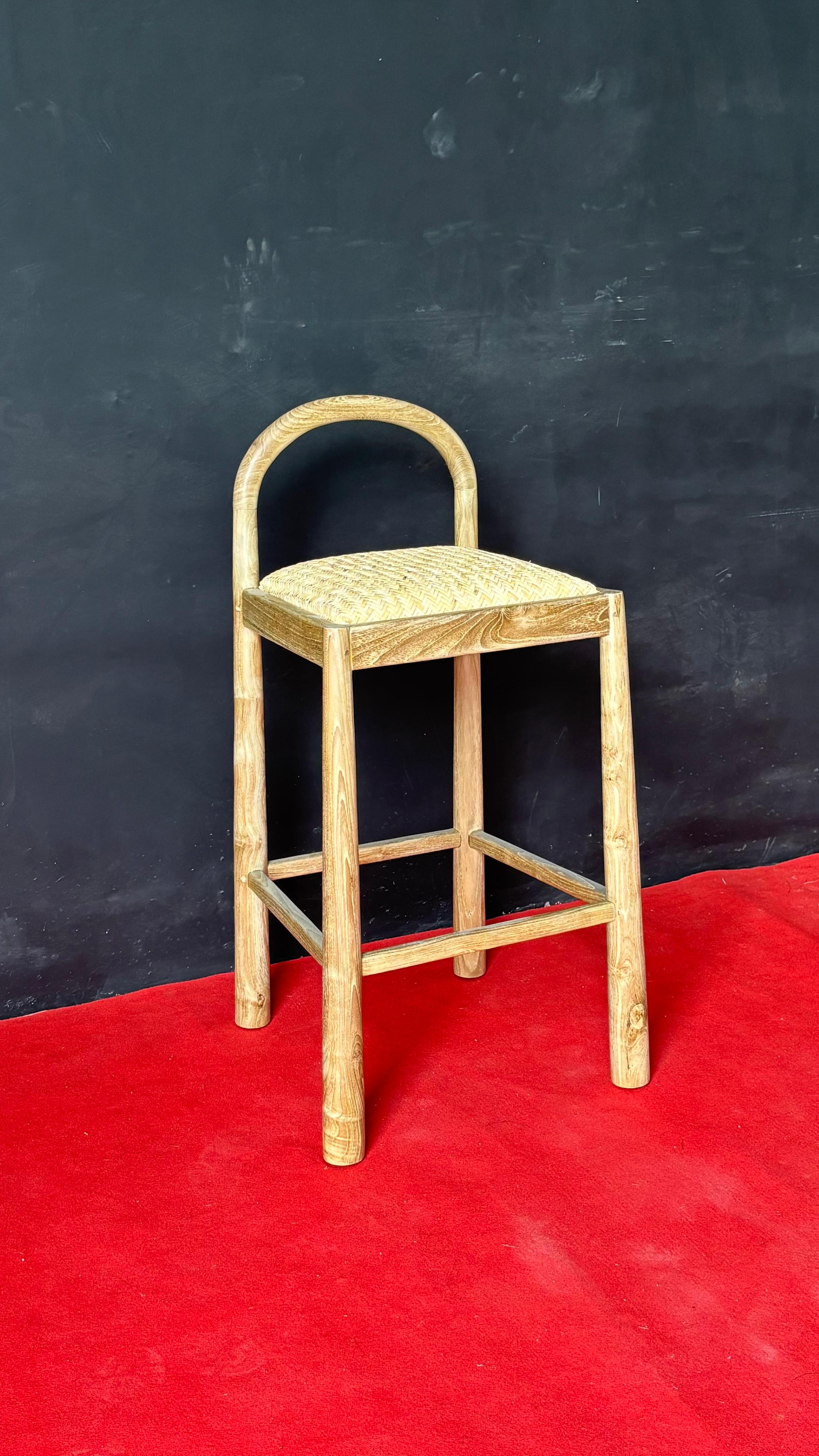BS-02 – Bar Stool with Upholstered Seat and Woven Cover