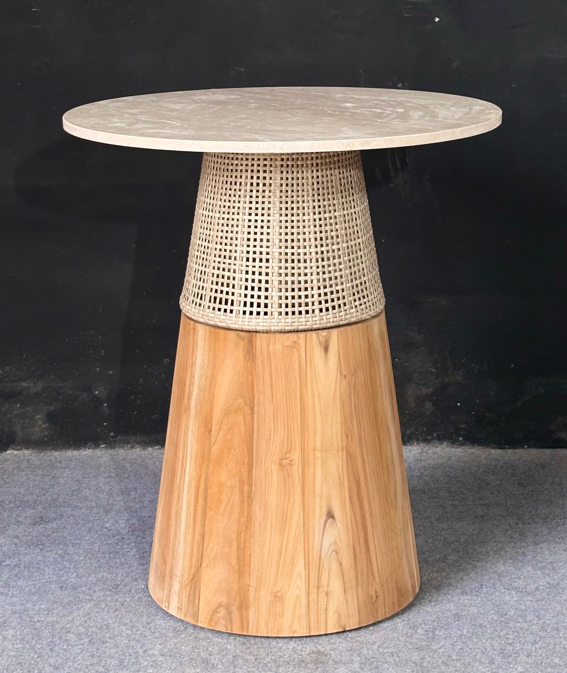 BT-03 - Bar Table with Marble Top, Wood & Rattan Base
