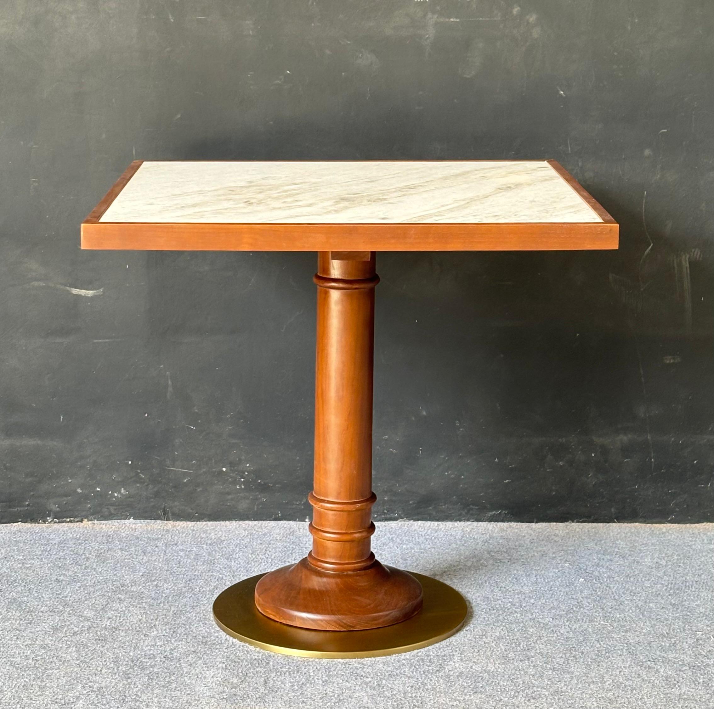 DT-19 - Square Dining Table with Marble Top, Wooden Legs and Stainless Base