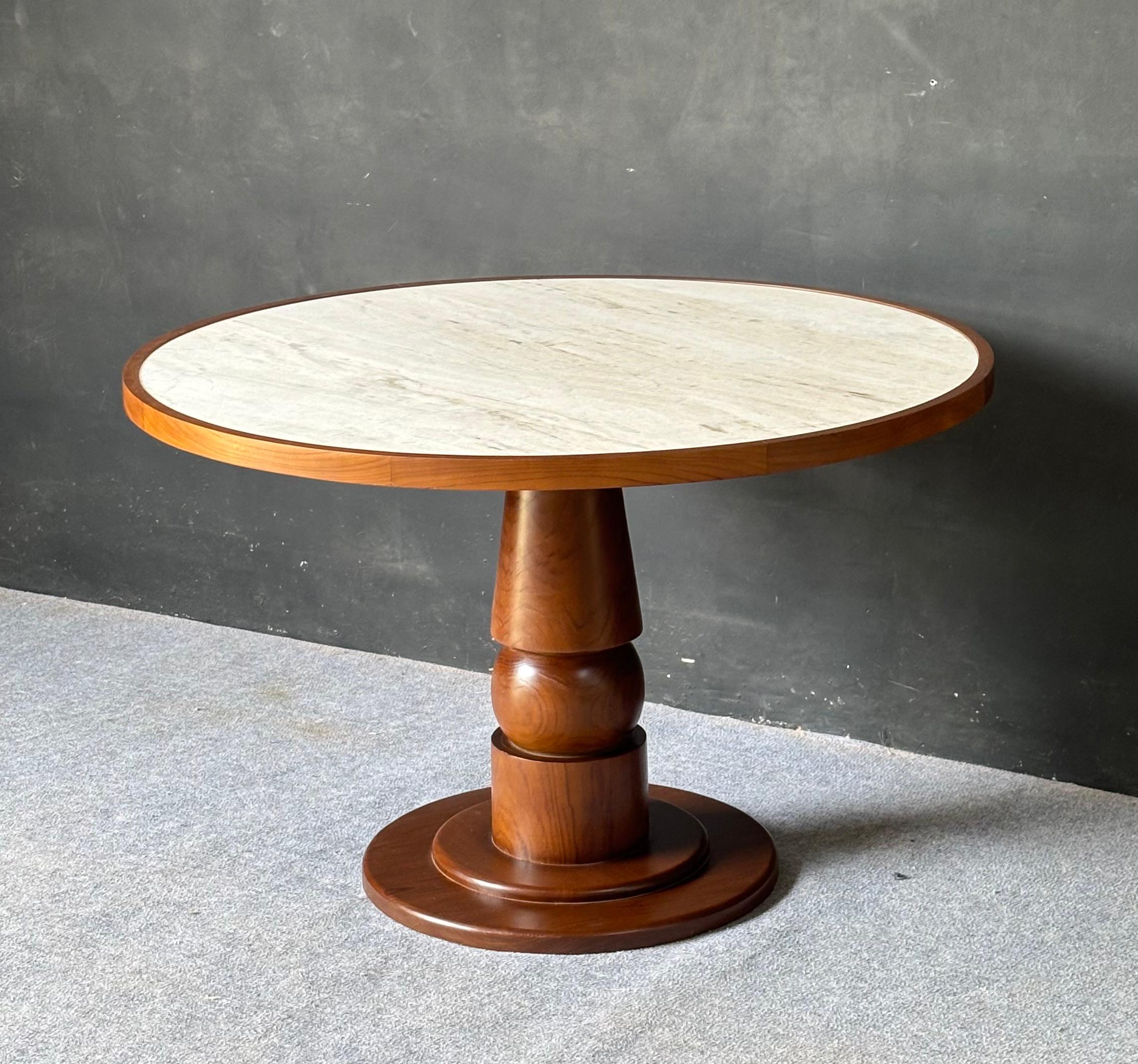 DT-21 - Round Wooden Dining Table with Marble Top
