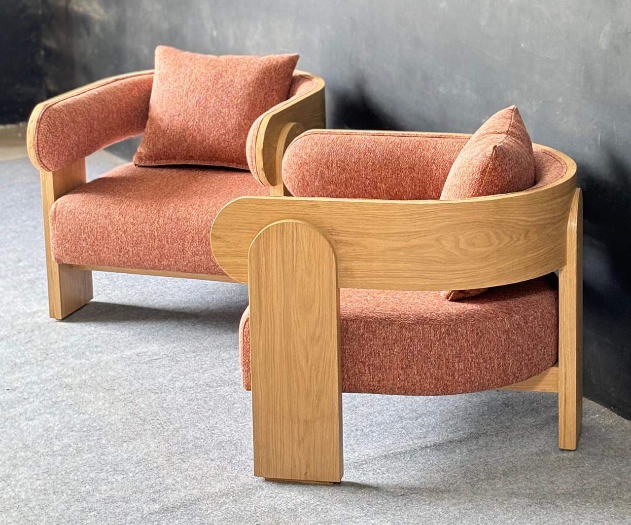 LC-09 - Wood Veneer Lounge Chair with Upholstered Cushions