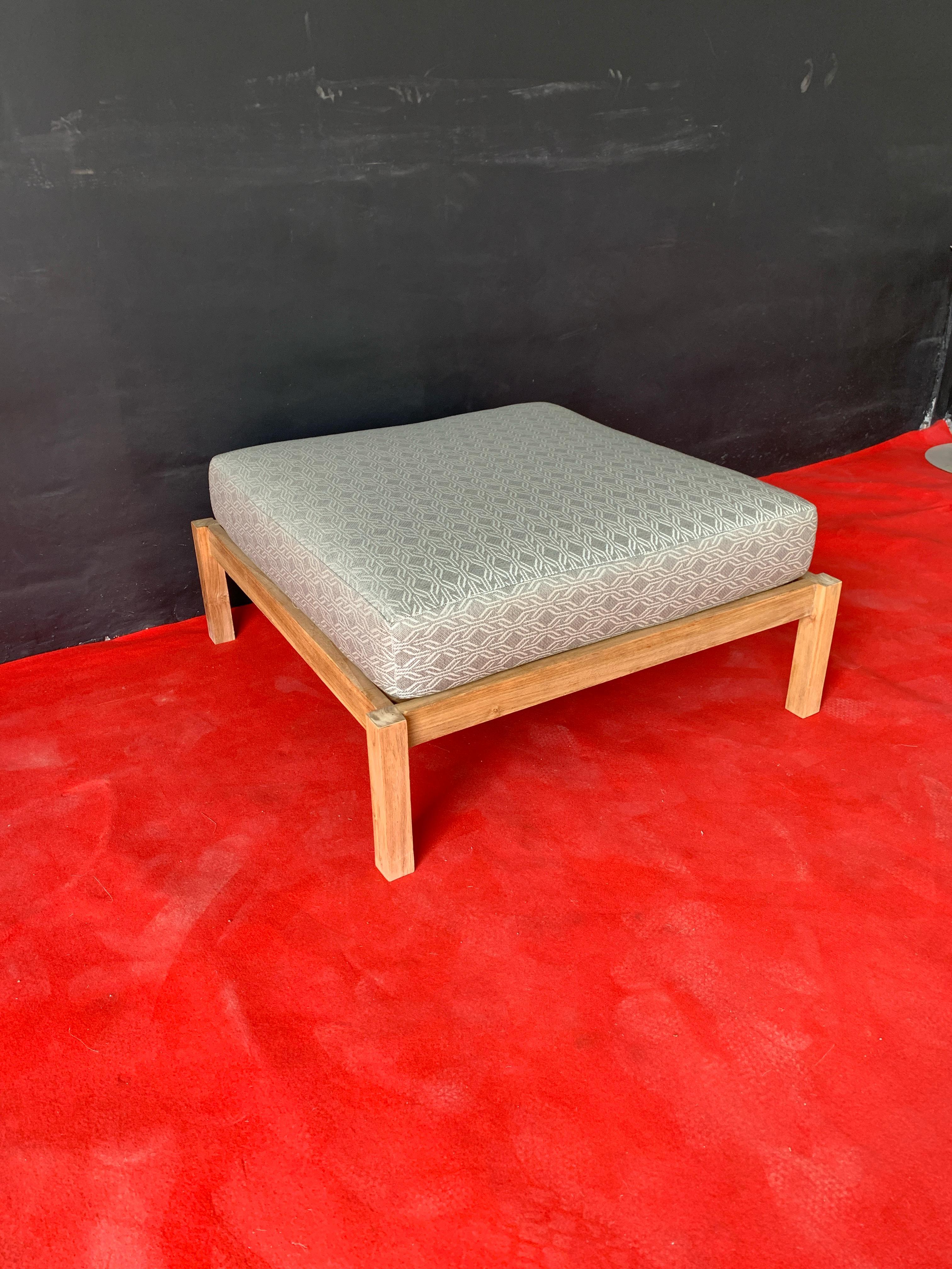 OT-01 – Teak Wood Ottoman with Upholstered Top
