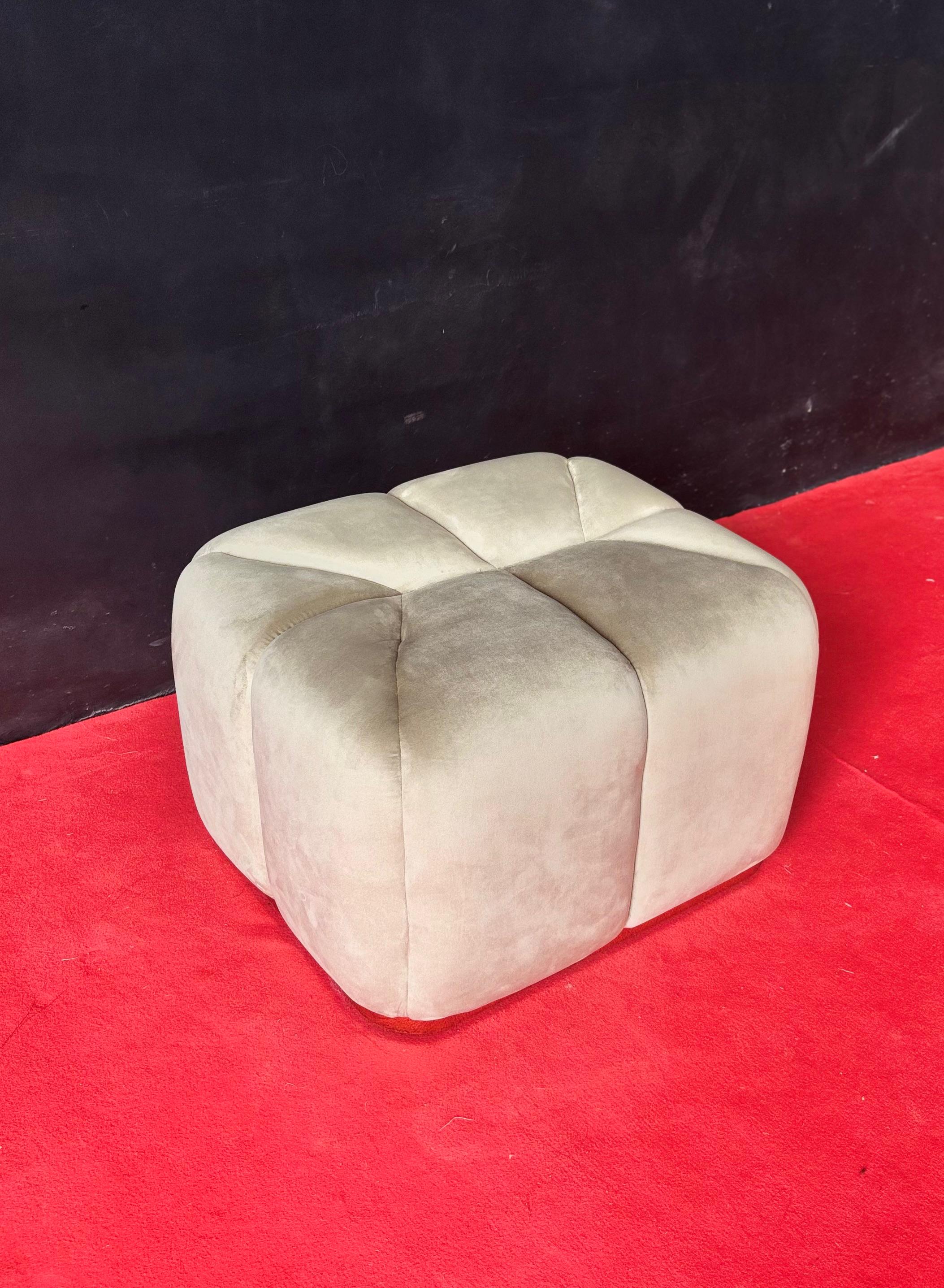 OT-02 – Fully Upholstered Ottoman with Gold Stainless Steel Base