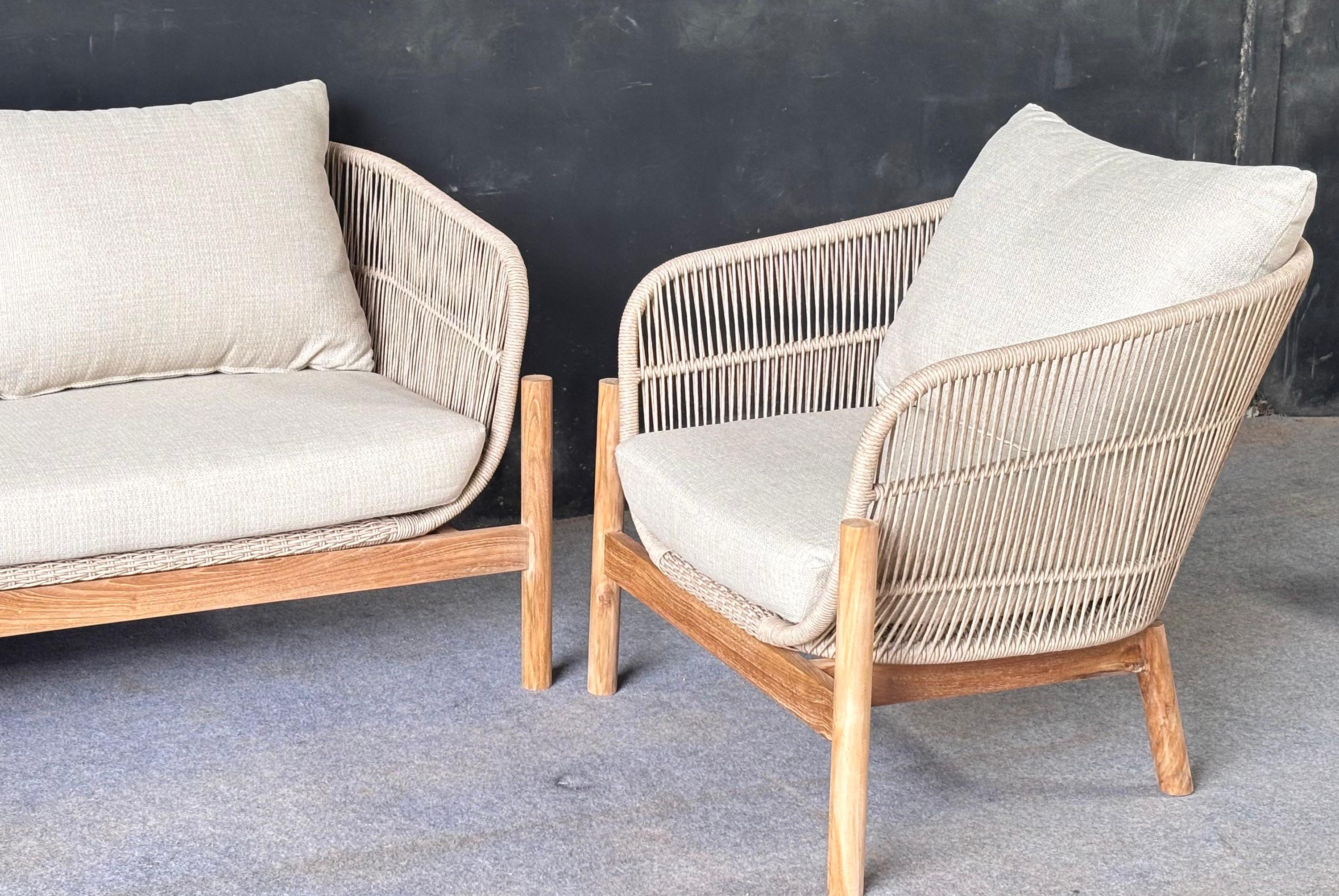 SFS-01 - Teak Sofa Set with Cushion and Woven