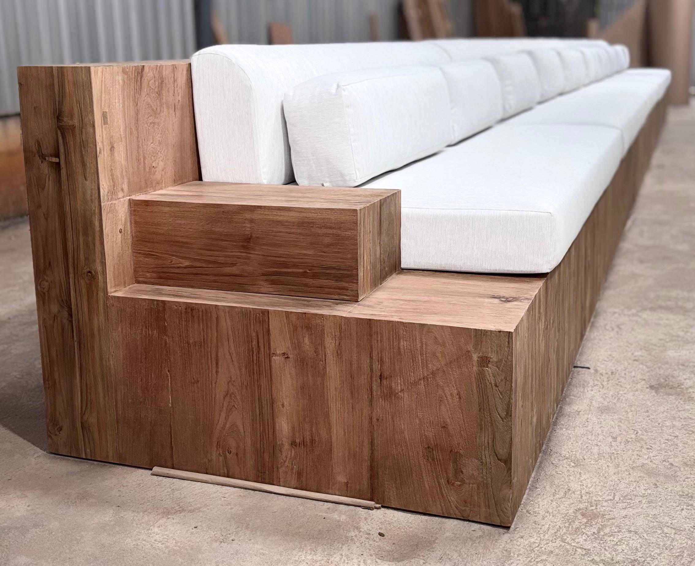 BN-01 - Reclaimed Wood Bench with Cushion Seat, Back & Pillow