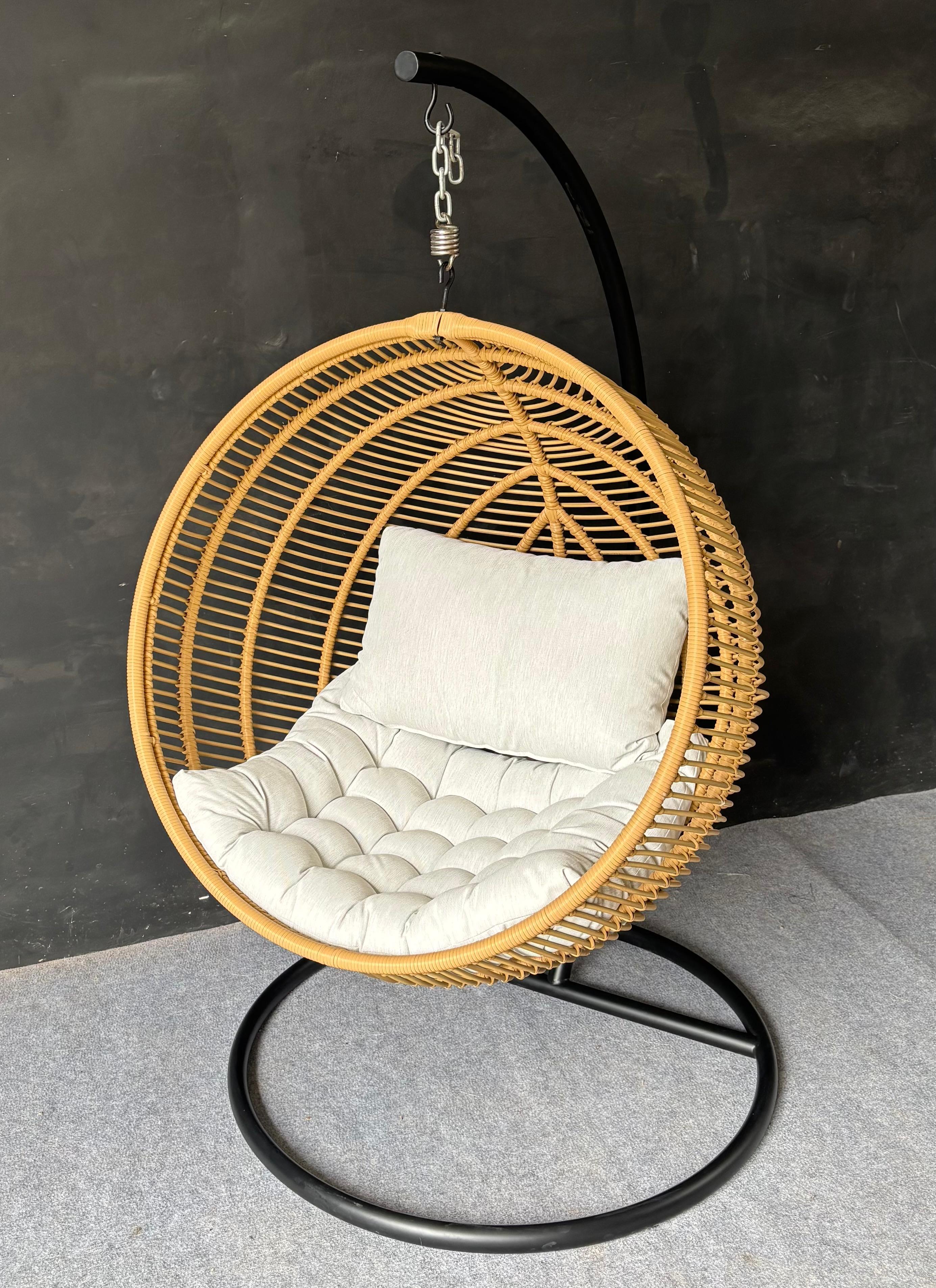 HC-01 - Hanging Chair with Metal Stand, Aluminium Frame, Rattan and Cushion