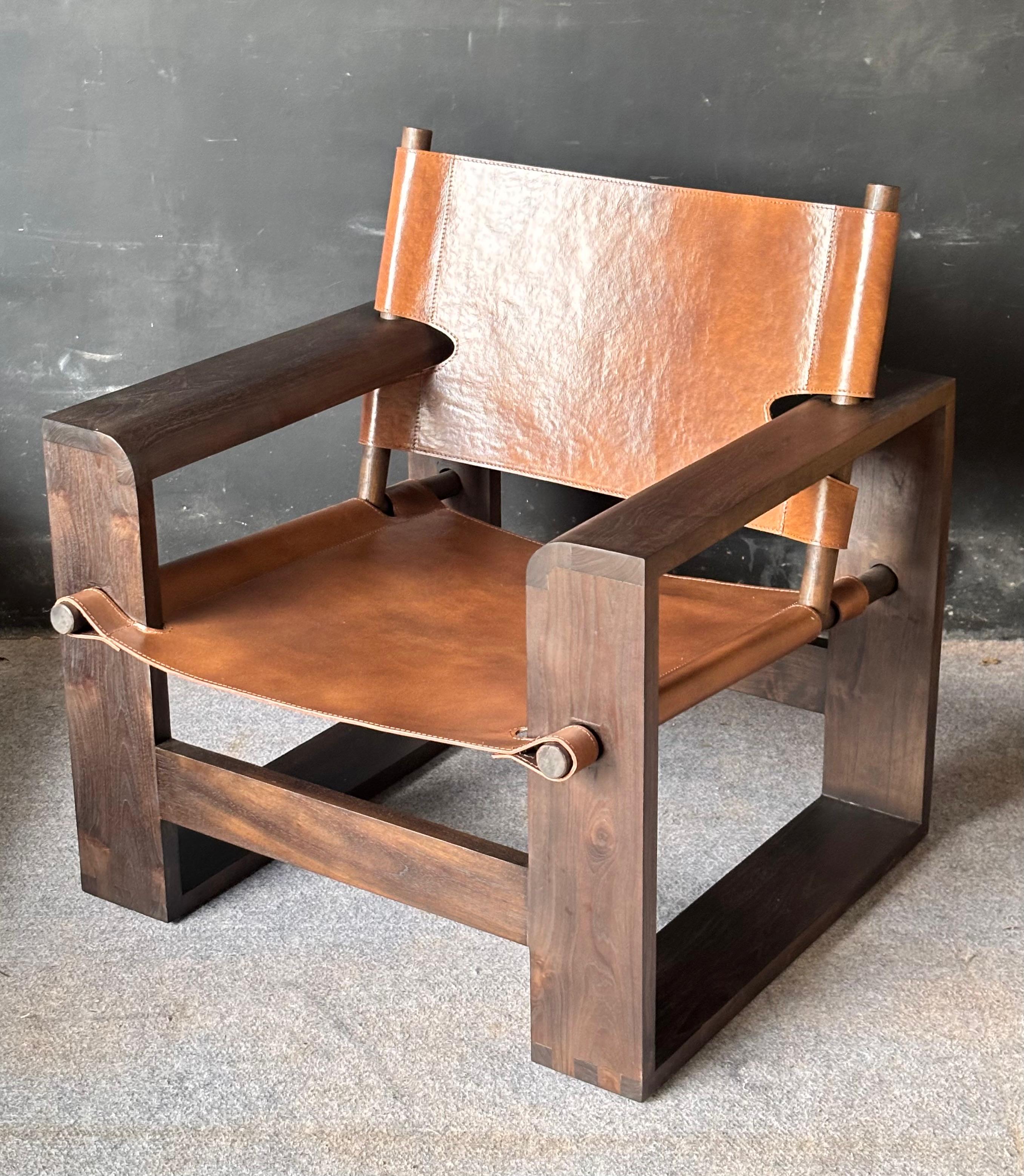 LC-05 - Leather Lounge Chair with Wooden Frame