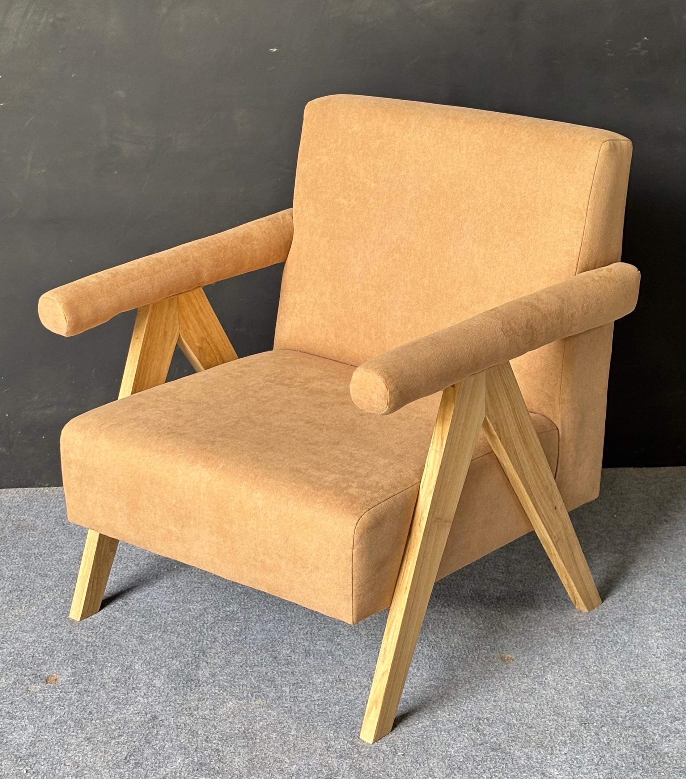 LC-12 - Upholstered Lounge Chair with Wooden Legs