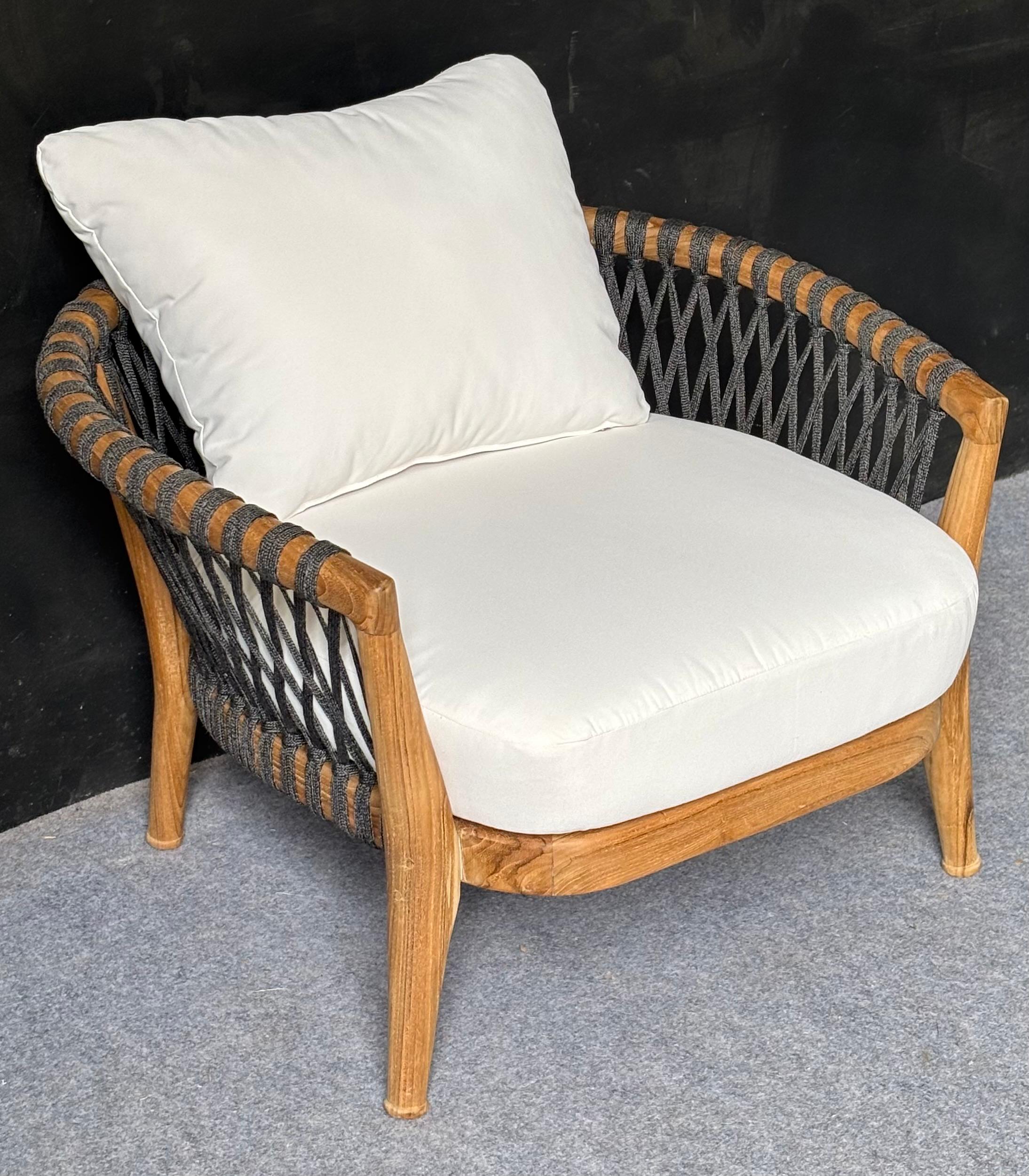 LC-13 - Wooden Lounge Chair with Rope Back and Cushions