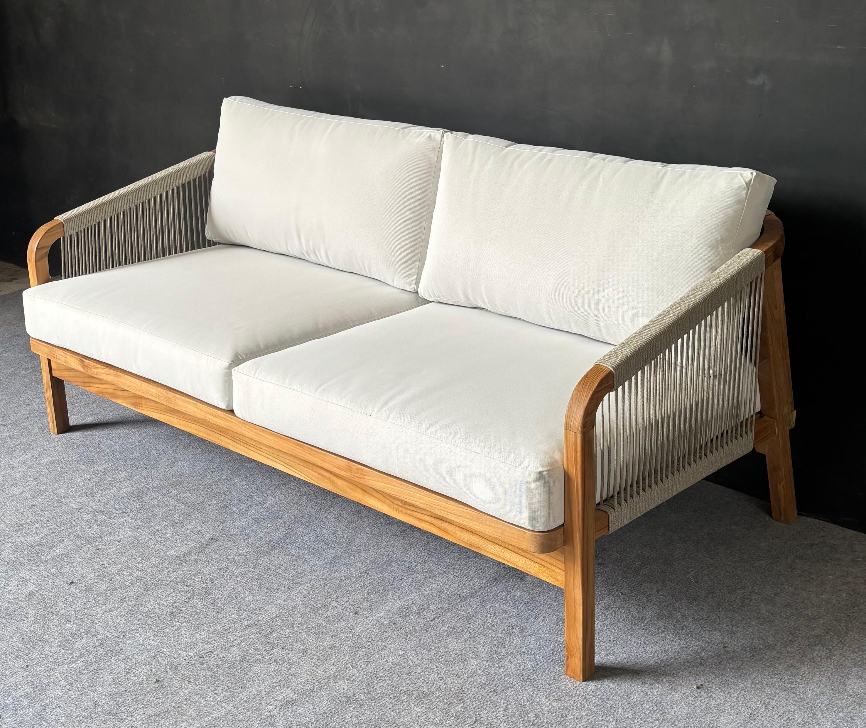 SF-11 - Wooden Natural Sofa with Rope Back and Cushions