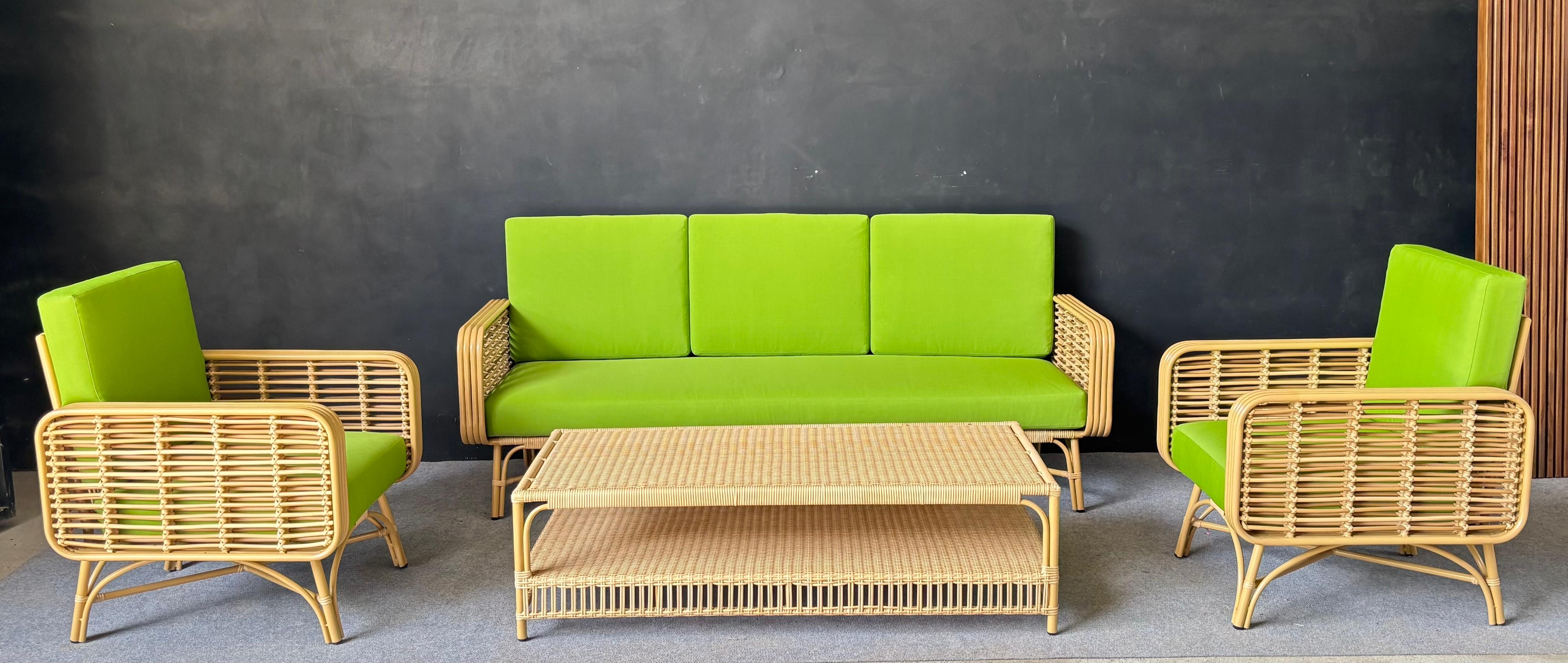 SFS-02 - Aluminum Frame Outdoor Sofa Set with Woven Chairs and Coffee Table