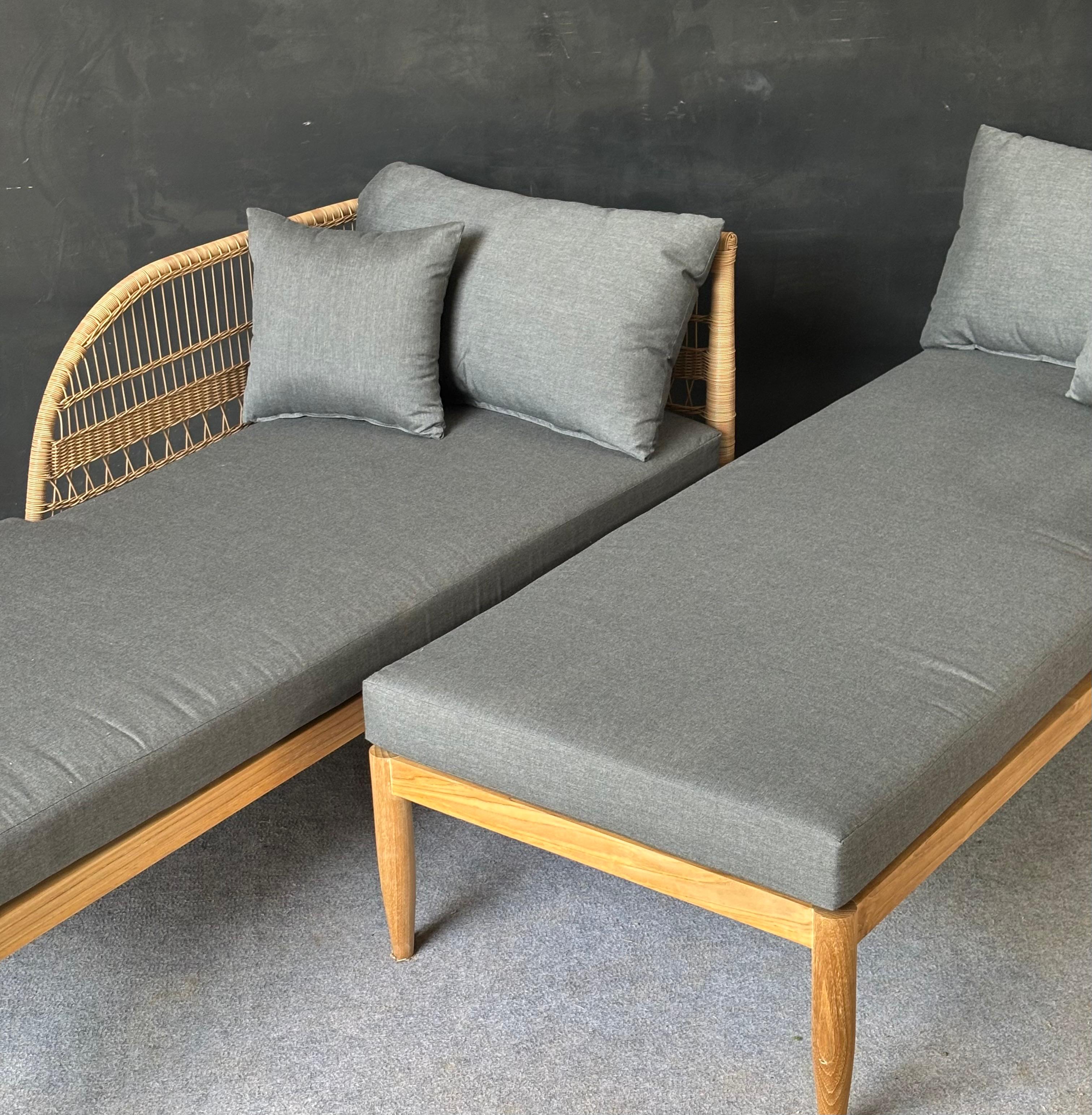 PL-11 - Wooden Sun Lounger with Rattan Backrest, Cushion & Pillow